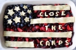close the camps, close the camps, indian american activist padma lakshmi send a message to trump through a pie on 4th of july, Padma lakshmi
