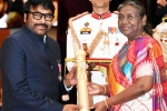 Chiranjeevi Padma Vibhushan clicks, Chiranjeevi Padma Vibhushan pictures, chiranjeevi receives padma vibhushan, Megastar chiranjeevi
